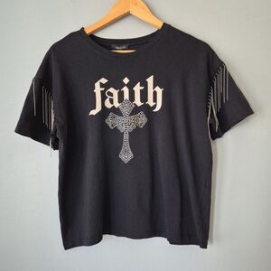 Ruby & Lace Black Faith Beads Chains Short Sleeve Tee Shirt Womens Large